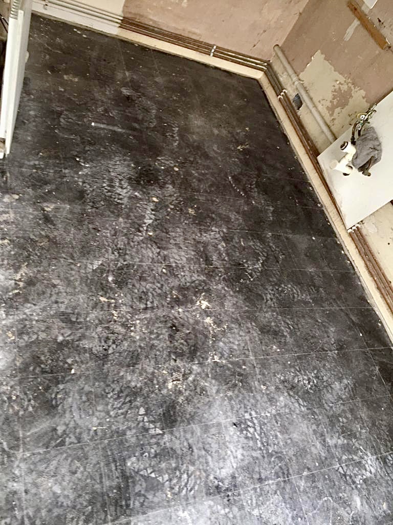 Asbestos Vinyl Floor Tile Removal & Bitumen Sealing, Surbiton, before